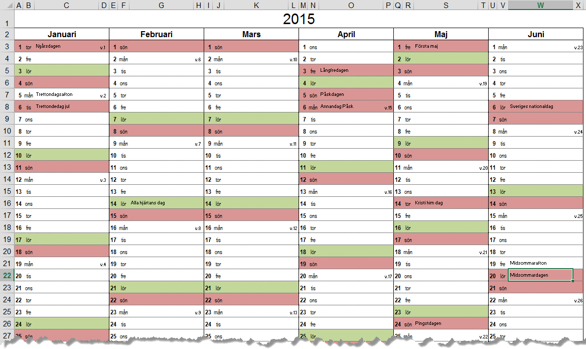 dynamisk årskalender Excel