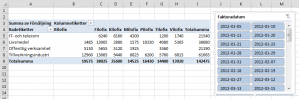 Utsnitt i pivottabell