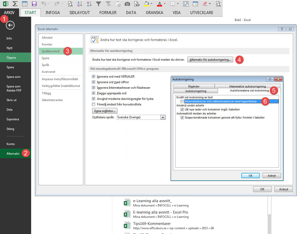 stänga av hyperlänkar Excel