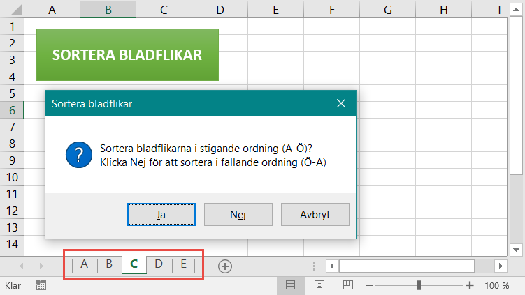 sortera bladflikar Excel