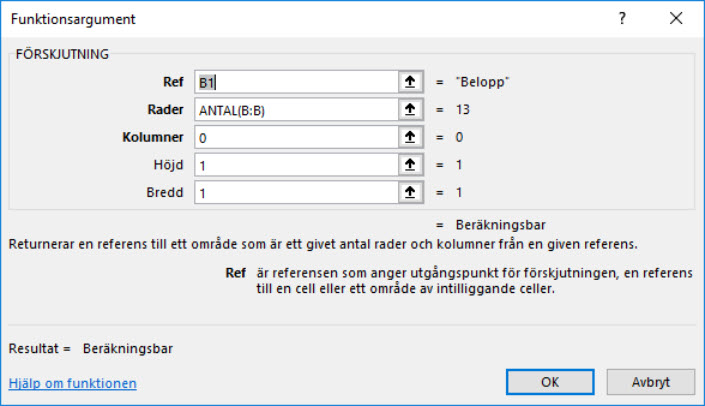 FÖRSKJUTNING Excel