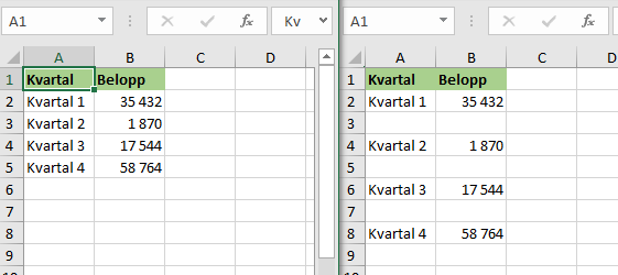 infoga varannan rad i Excel