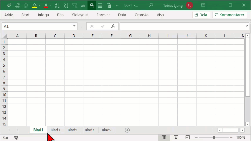 Ta fram dolda flikar Excel