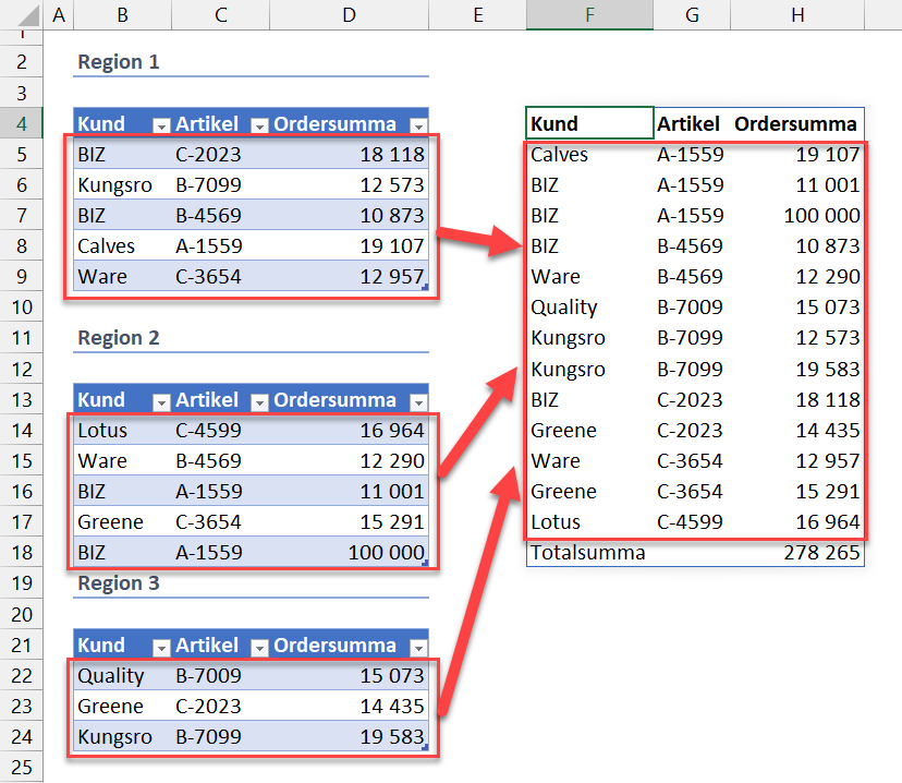 VSTACK HSTACK Excel