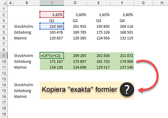 kopiera exakta cellreferenser
