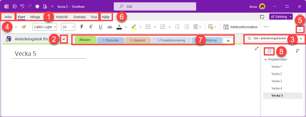 Navigera i OneNote på olika enheter - Excelbrevet