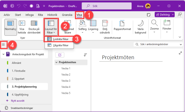 Navigera i OneNote på olika enheter - Excelbrevet