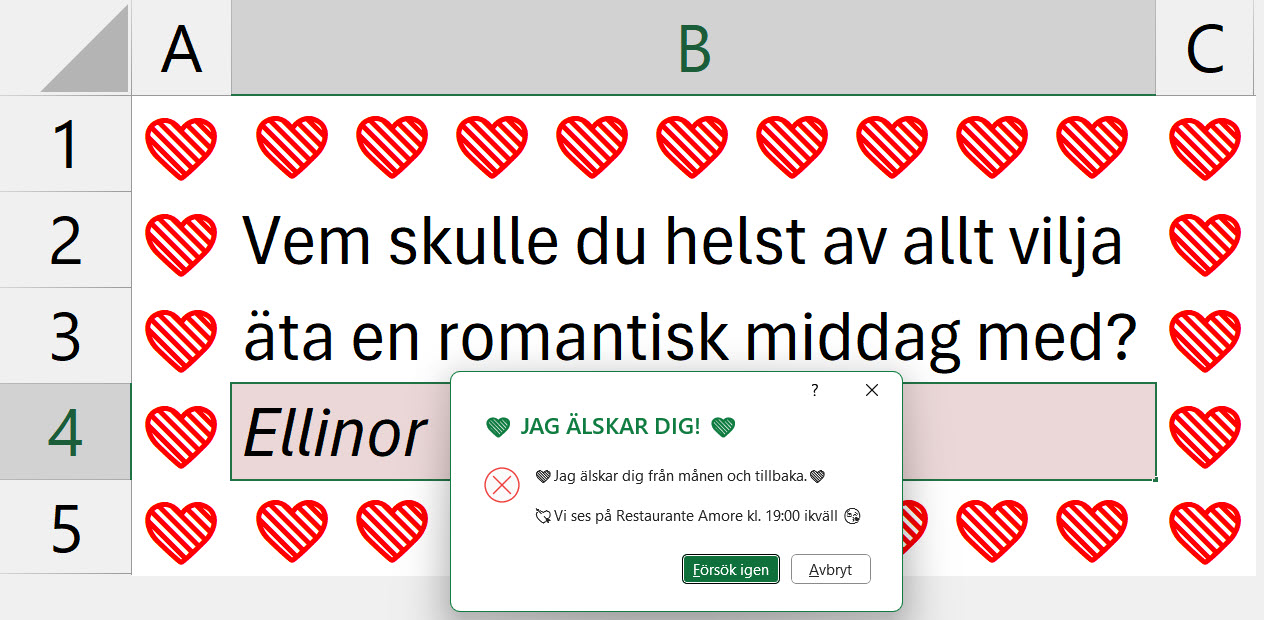 Excel Alla hjärtans dag