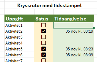 Kryssrutor tidsstämpel