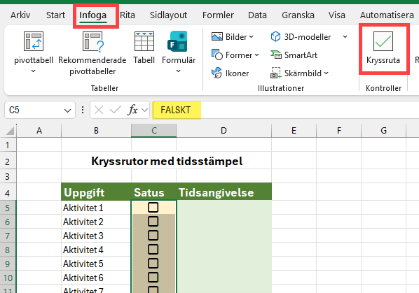 infoga kryssrutor