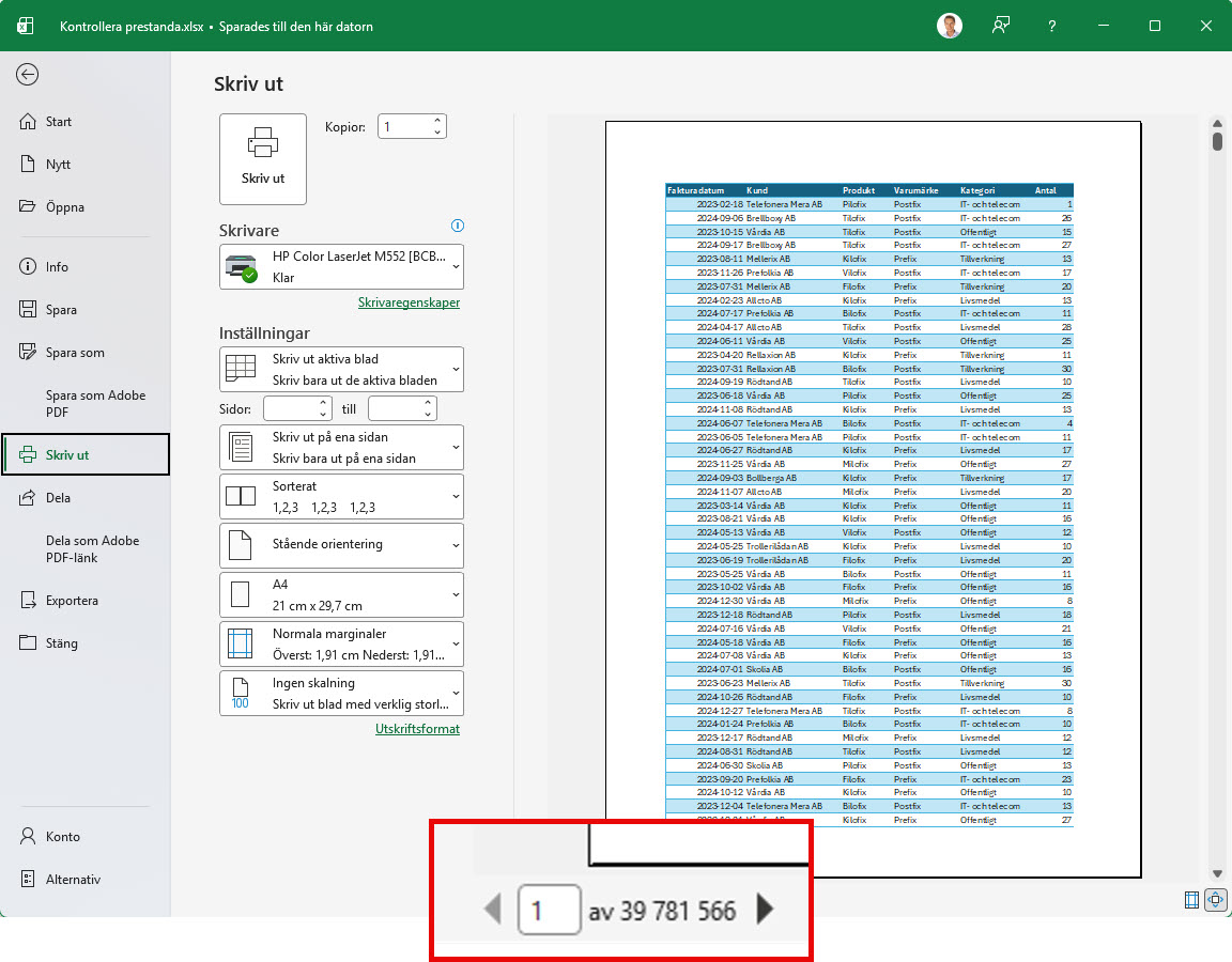 utskrift onödiga celler