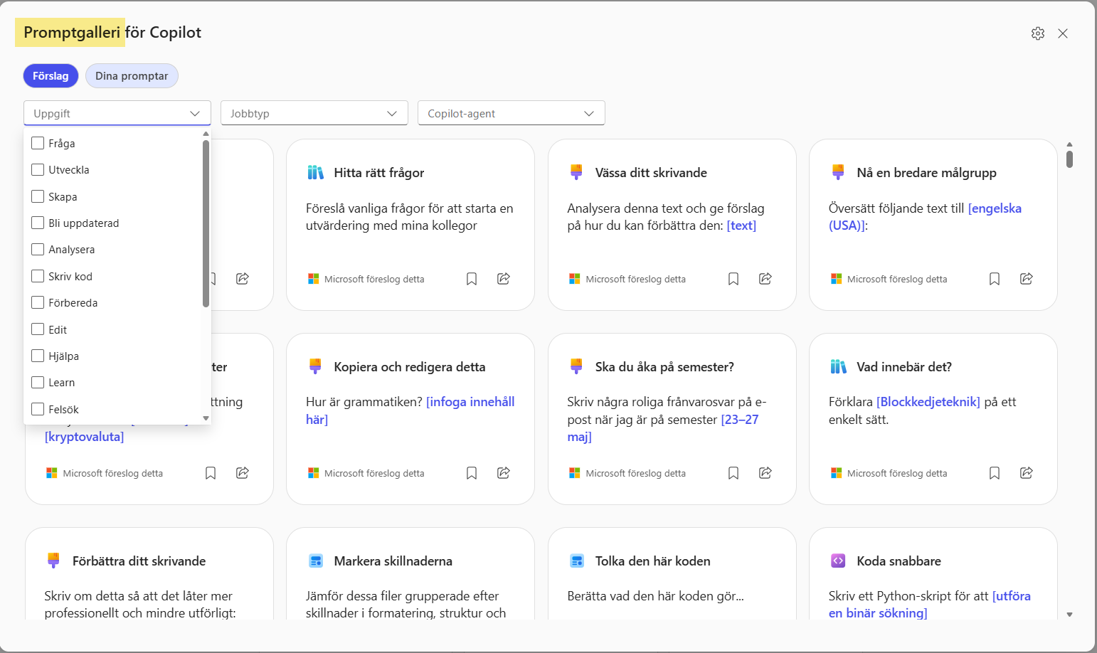 färdiga prompter copilot